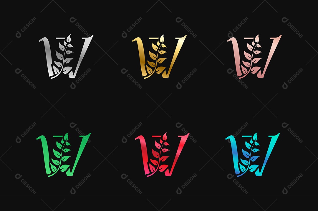 Alfabeto de Luxo Letra W Cores Metálicas Vetor EPS + AI Editável