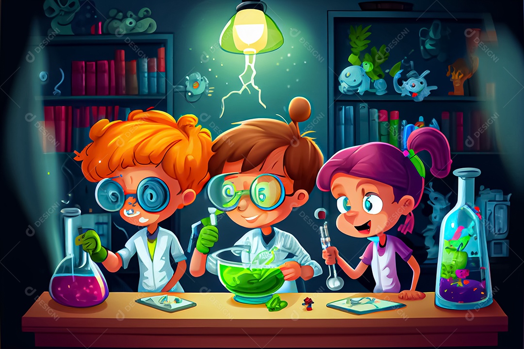 Ciência dos desenhos animados experimentando pesquisa de plantas Na sala de ciências Dia Nacional da Ciência