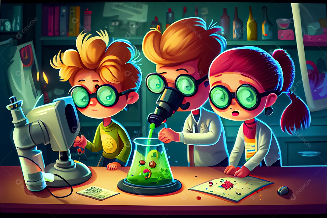 Ciência dos desenhos animados experimentando pesquisa de plantas Na sala de ciências Dia Nacional da Ciência