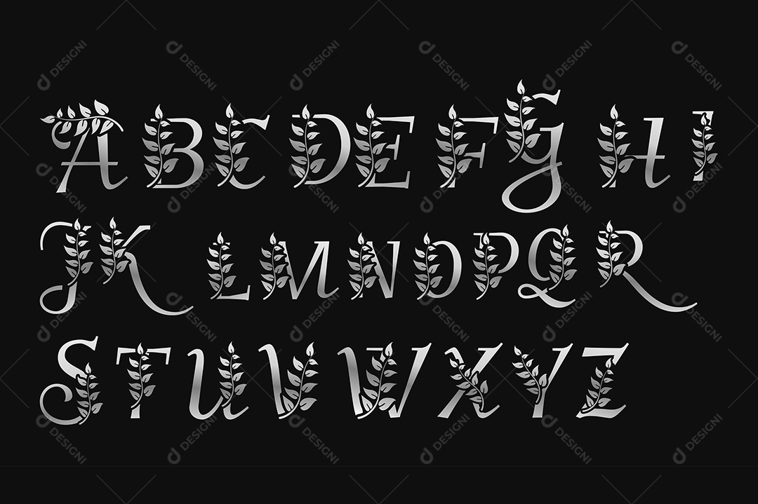 Alfabeto de Luxo Prata Metálico Vetor EPS + AI Editável