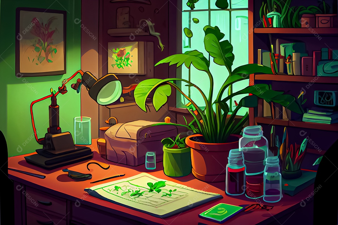 Ciência dos desenhos animados experimentando pesquisa de plantas Na sala de ciências Dia Nacional da Ciência