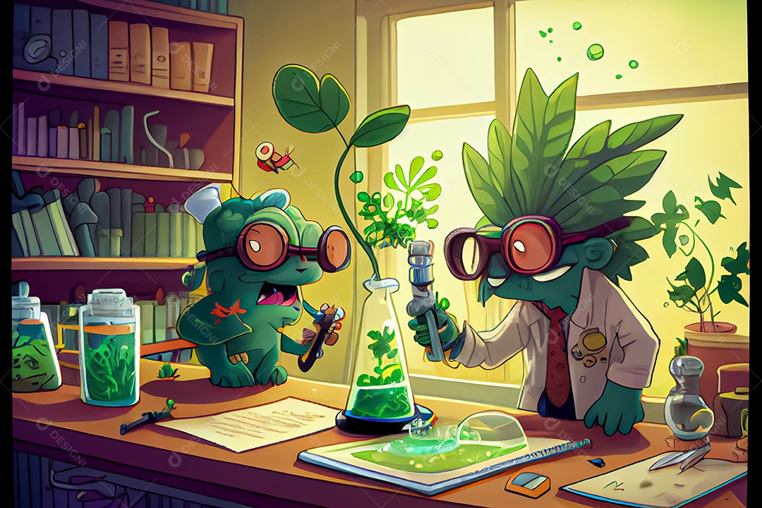 Ciência dos desenhos animados experimentando pesquisa de plantas Na sala de ciências Dia Nacional da Ciência