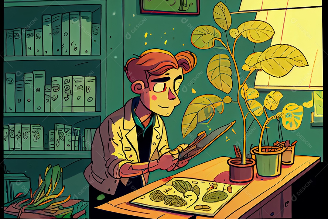 Ciência dos desenhos animados experimentando pesquisa de plantas Na sala de ciências Dia Nacional da Ciência