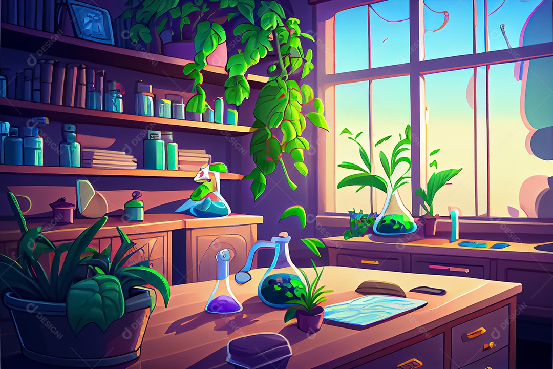 Ciência dos desenhos animados experimentando pesquisa de plantas Na sala de ciências Dia Nacional da Ciência