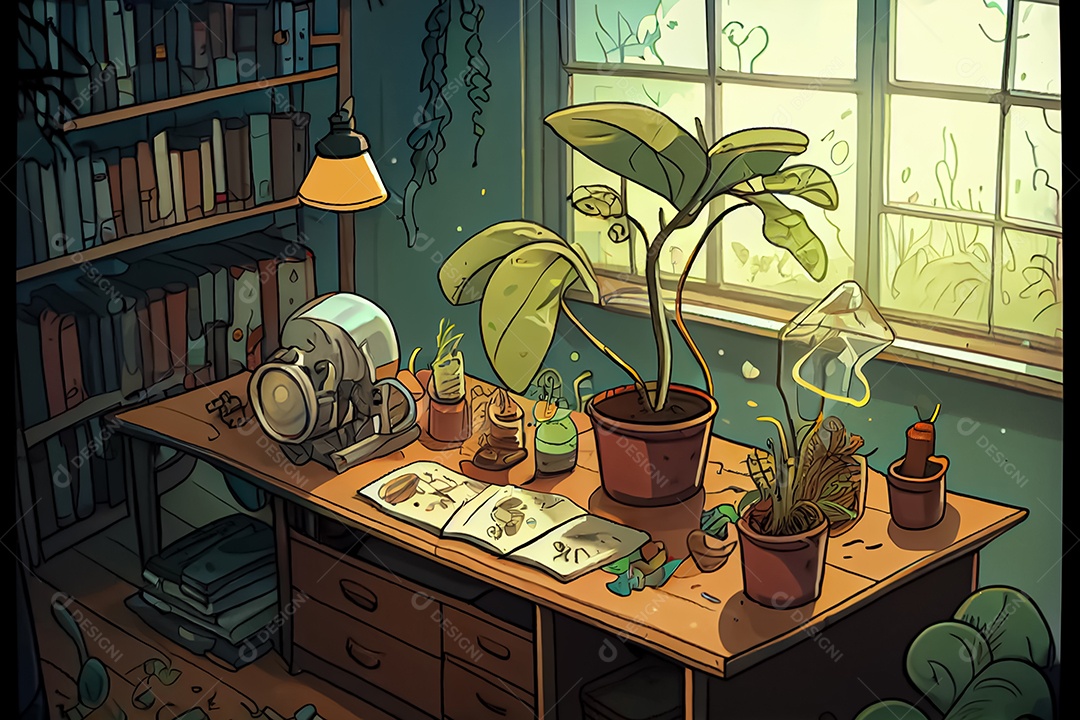 Ciência dos desenhos animados experimentando pesquisa de plantas Na sala de ciências Dia Nacional da Ciência