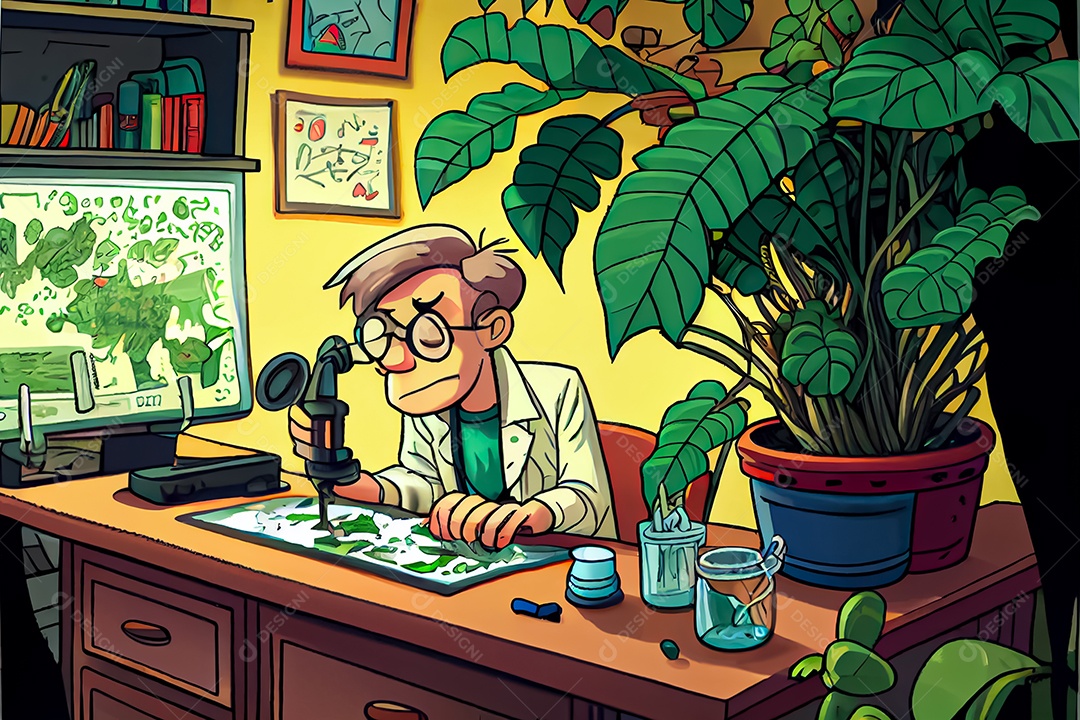 Ciência dos desenhos animados experimentando pesquisa de plantas Na sala de ciências Dia Nacional da Ciência