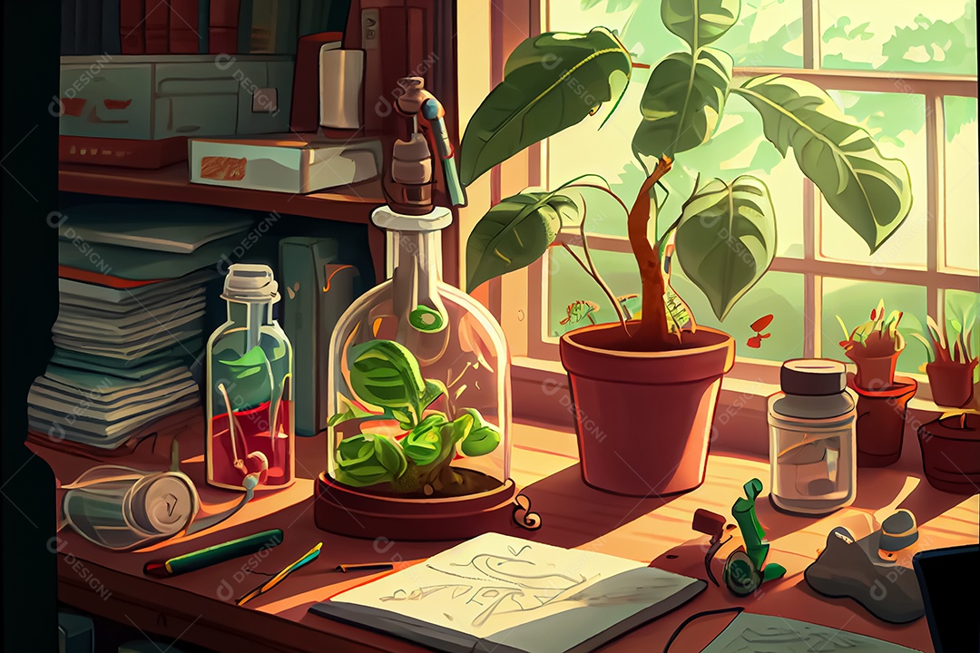 Ciência dos desenhos animados experimentando pesquisa de plantas Na sala de ciências Dia Nacional da Ciência