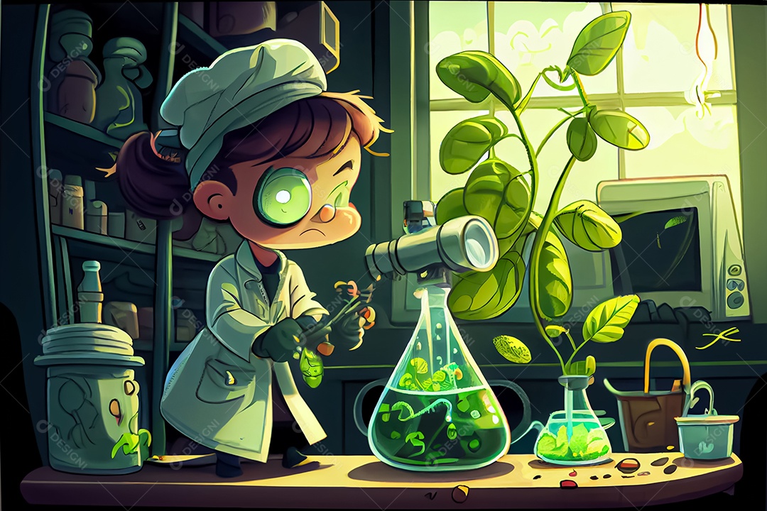 Ciência dos desenhos animados experimentando pesquisa de plantas Na sala de ciências Dia Nacional da Ciência