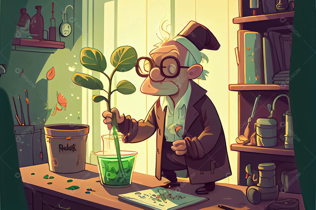 Ciência dos desenhos animados experimentando pesquisa de plantas Na sala de ciências Dia Nacional da Ciência