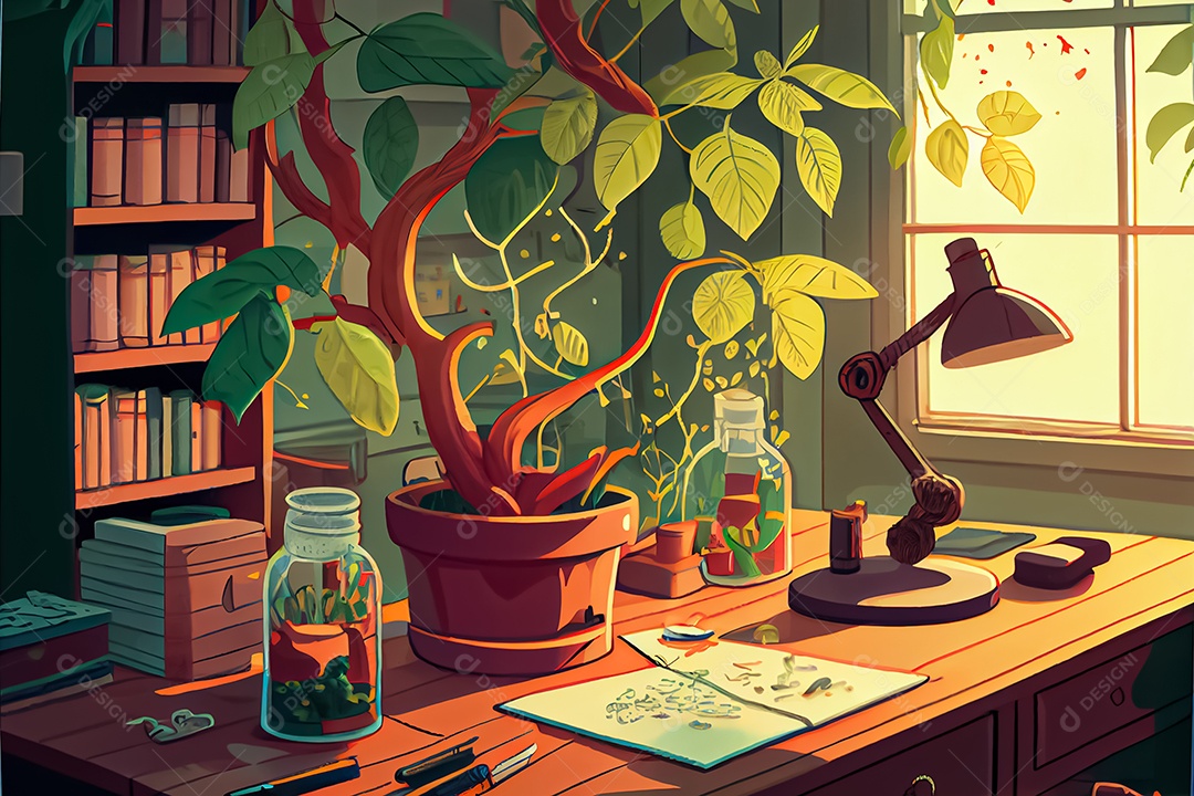 Ciência dos desenhos animados experimentando pesquisa de plantas Na sala de ciências Dia Nacional da Ciência