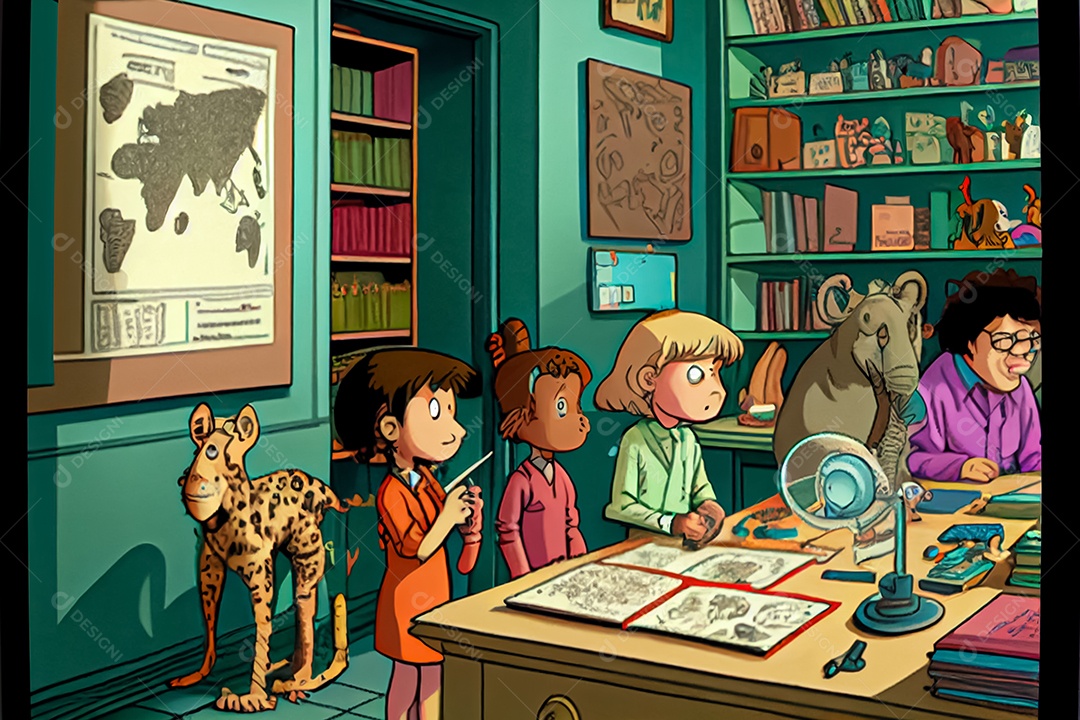 Crianças de desenho animado fazendo experimentos pesquisando germes na sala de ciências