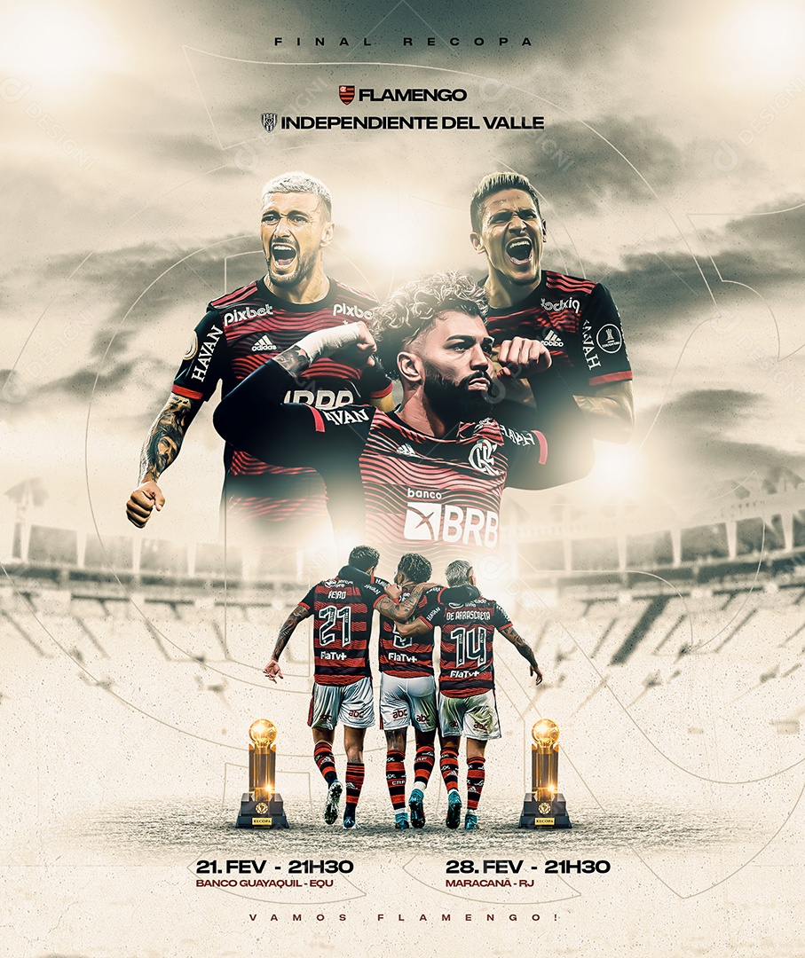 Flamengo x Independente Del Valle Transmissão ao Vivo Final Recopa Futebol Social Media PSD Editável
