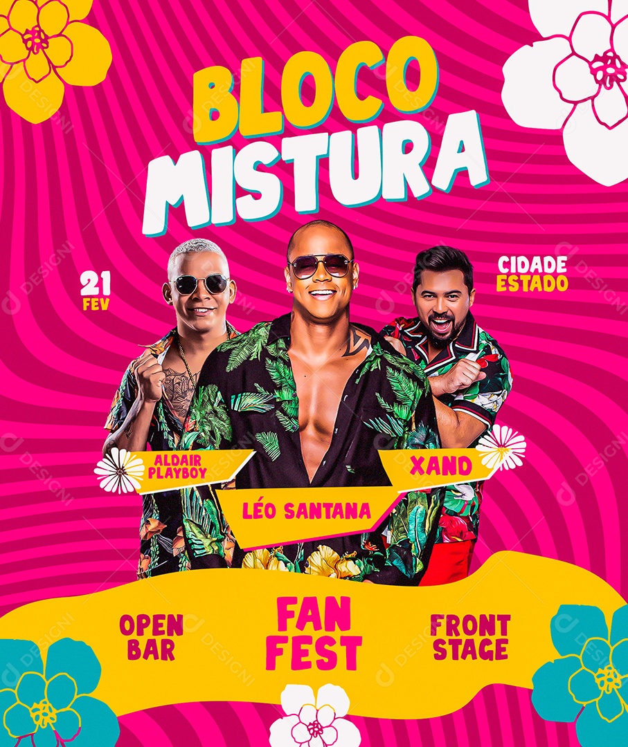 Bloco Mistura Aldair Playboy Léo Santana Xand Avião Fan Fest Flyer Carnaval Social Media PSD Editável