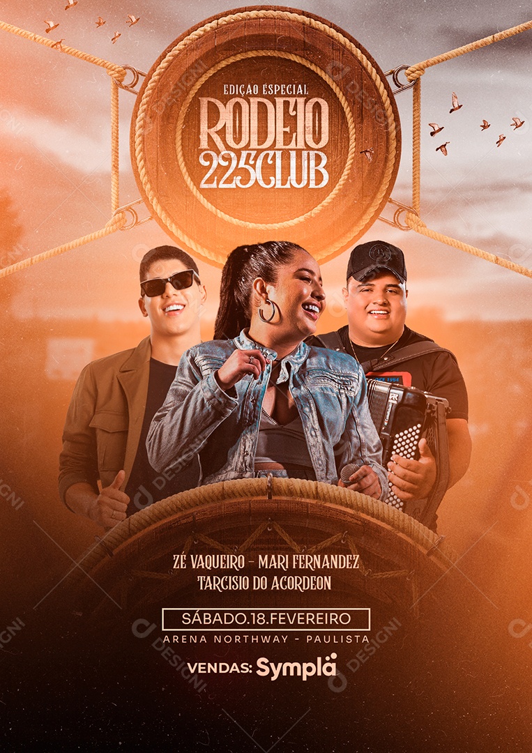 Rodeio 225 Club Zé Vaqueiro Mari Fernandez Tarcísio do Acordeon Flyer Social Media PSD Editável