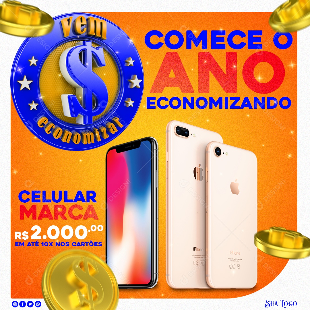 Vem Economizar Comece o Ano Economizando Social Media PSD Editável