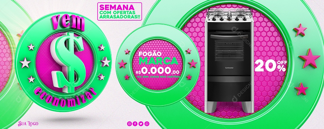 Banner Vem Economizar Semana Com Ofertas Arrasadoras Social Media PSD Editável