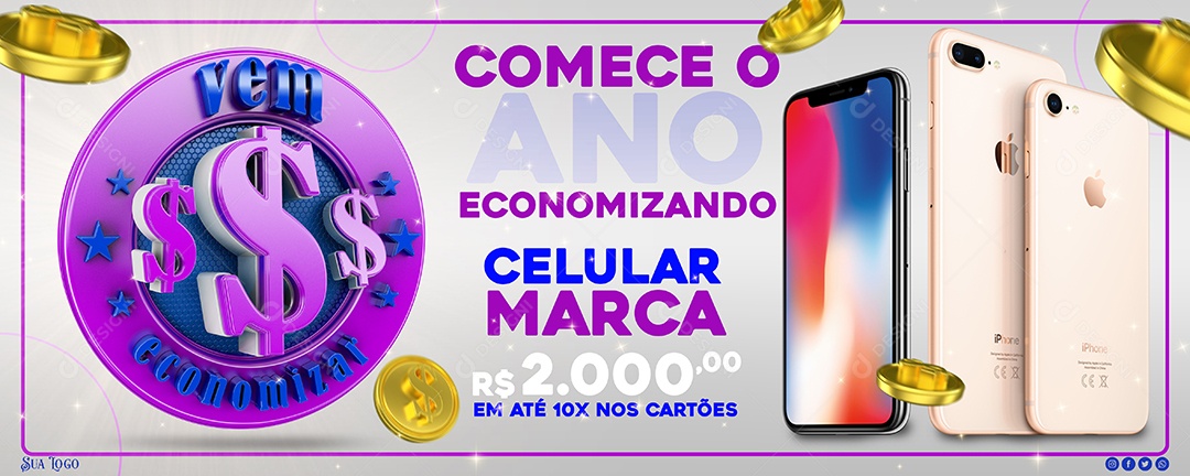 Vem Economizar Comece o Ano Economizando Social Media PSD Editável