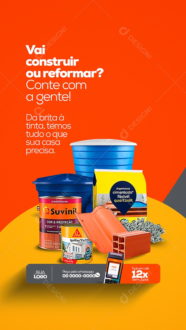 Vai Construir ou Reformar? Materiais de Construção Story Social Media PSD Editável