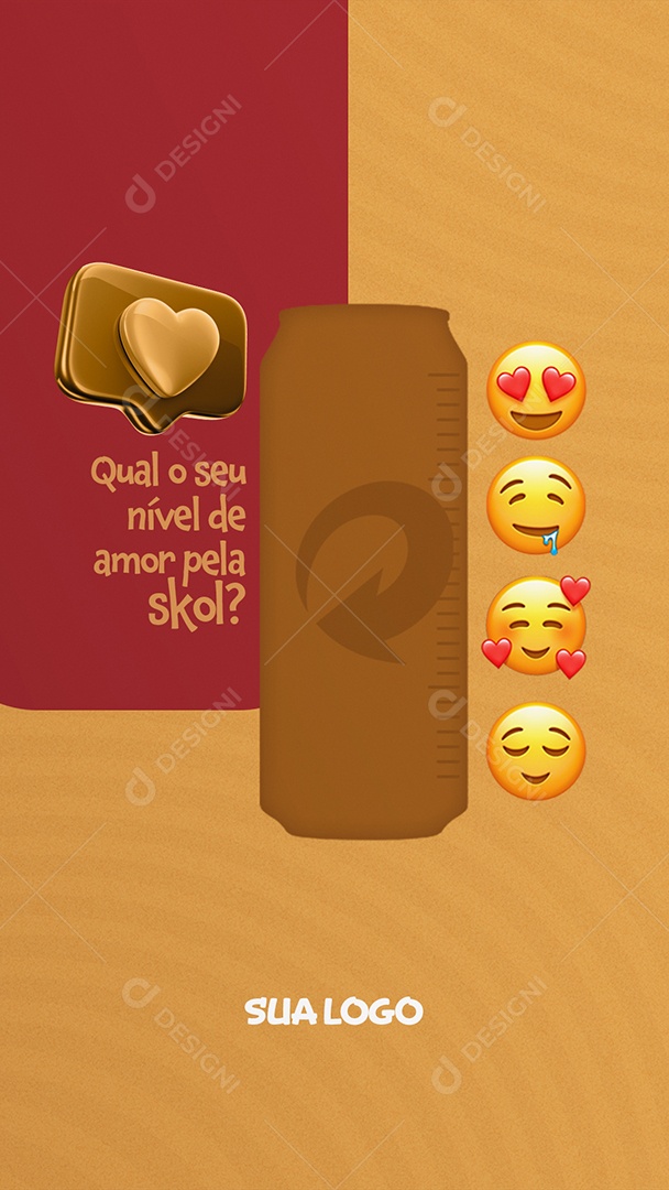 Qual Seu Nível de Amor Pela Cerveja Skol? Distribuidora de Bebidas Story Social Media PSD Editável