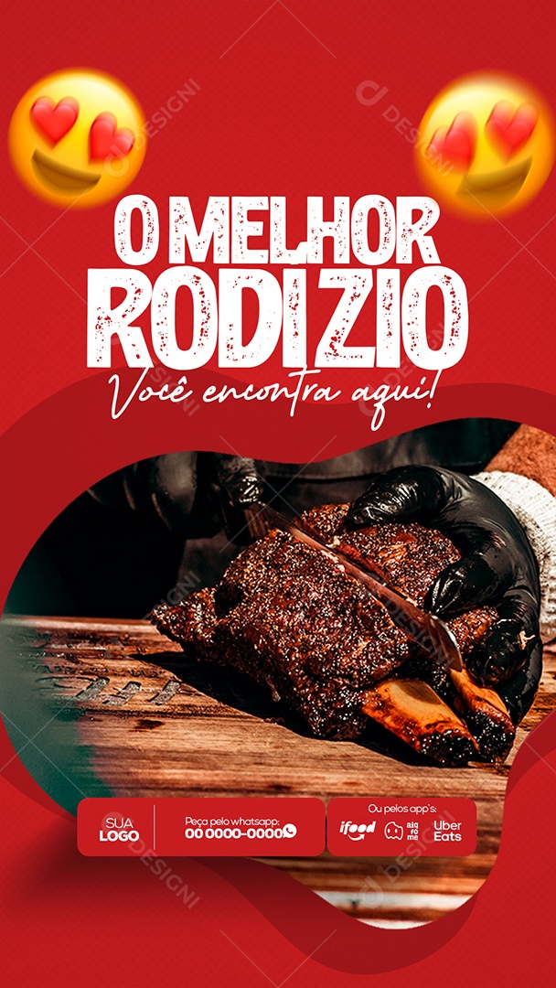 O Melhor Rodízio Você Encontra Aqui! Churrascaria e Petiscaria Story Social Media PSD Editável