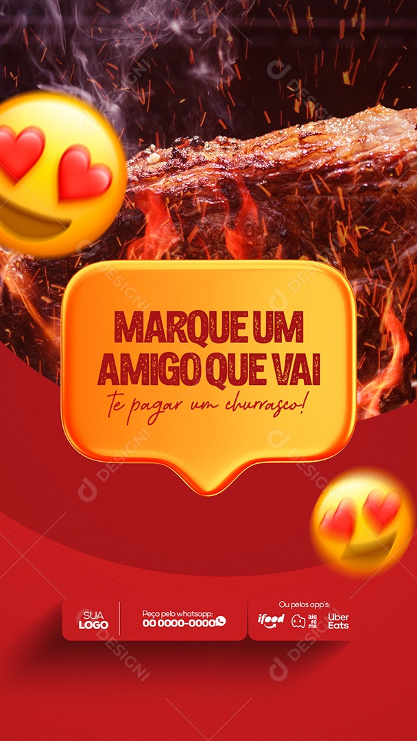 Marque um Amigo! Churrascaria e Petiscaria Story Social Media PSD Editável