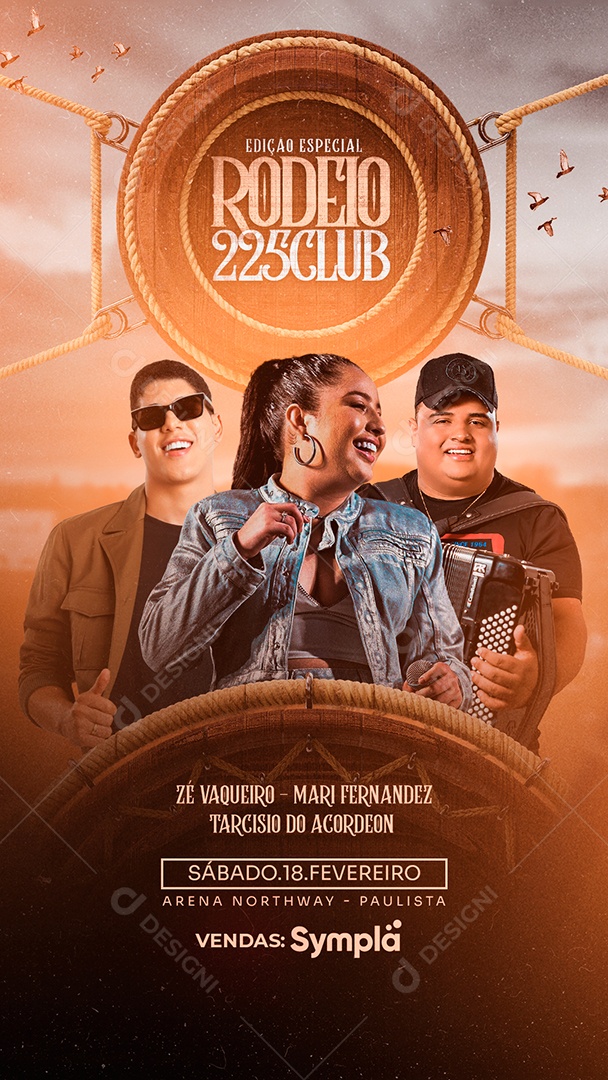 Story Rodeio 225 Club Zé Vaqueiro Mari Fernandez Tarcísio do Acordeon Flyer Social Media PSD Editável
