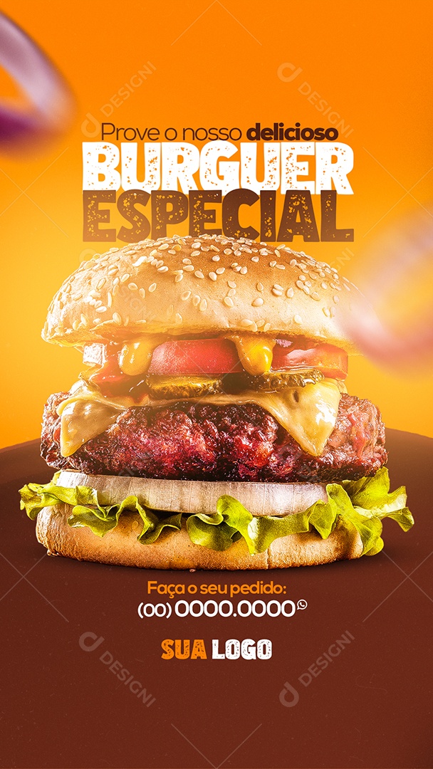 Prove o Nosso Delicioso Burguer Especial Hamburgueria Story Social Media PSD Editável