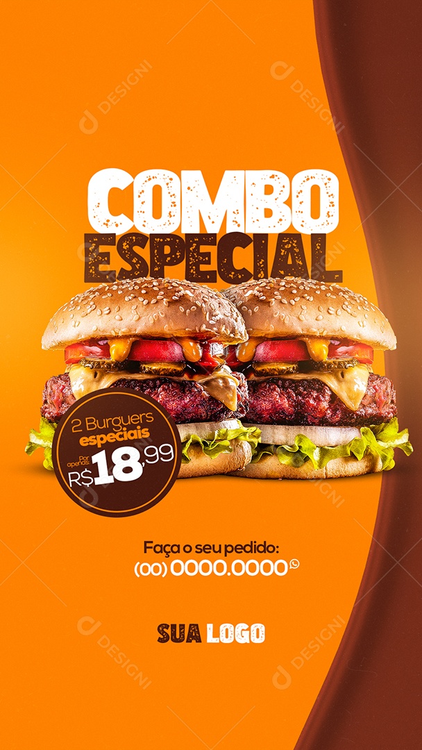 Combo Especial Faça seu Pedido Hamburgueria Story Social Media PSD Editável