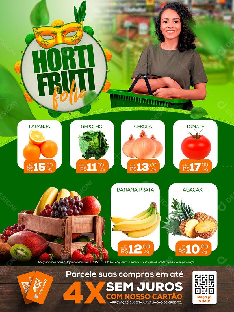 Encarte Folia Hortifruti Frutas Social Media PSD Editável