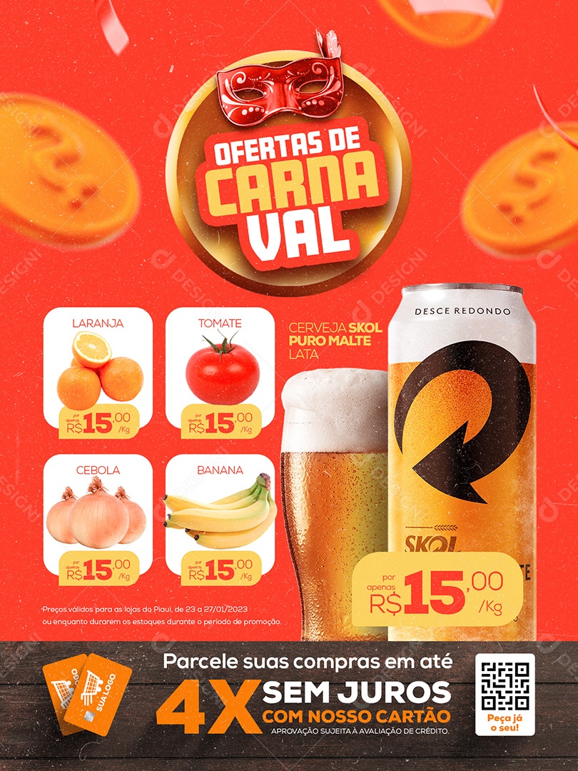 Encarte Ofertas de Carnaval Cerveja Skol Supermercado Social Media PSD Editável