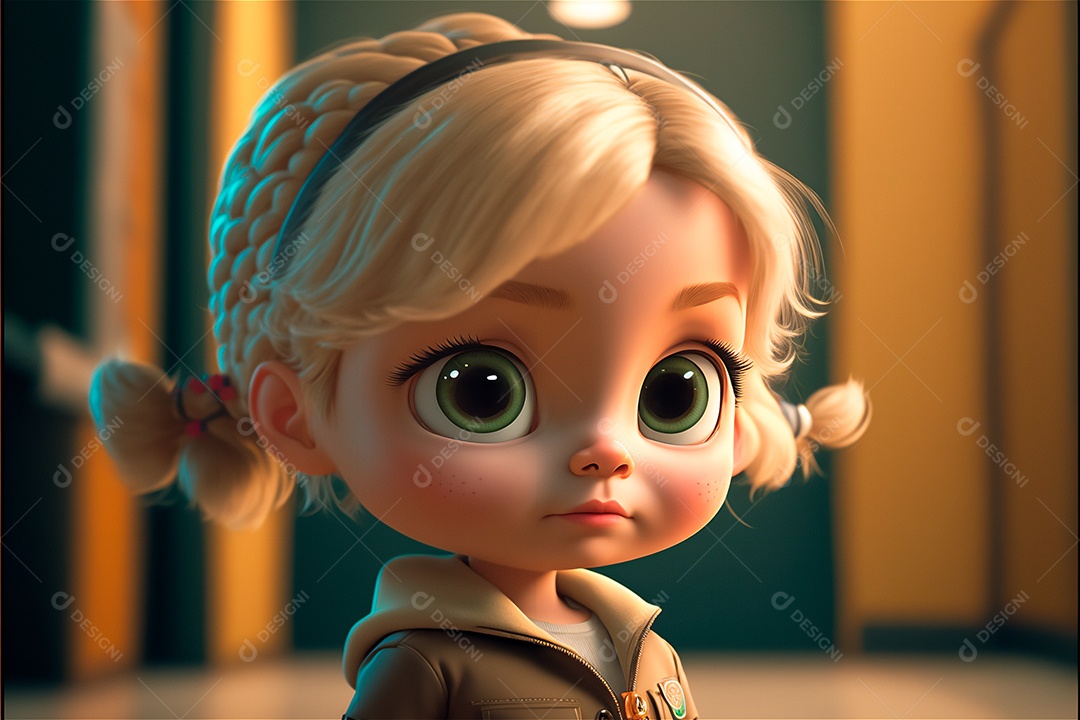 Retrato bonito dos desenhos animados da menina feliz. IA gerada conceito de rotina diária