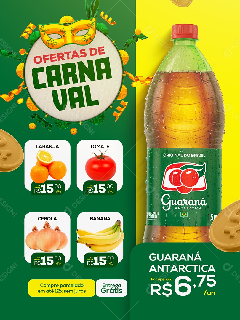 Encarte Ofertas de Carnaval Refrigerante Supermercado Social Media PSD Editável