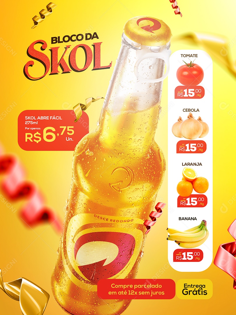 Encarte Supermercado Bloco da Skol Social Media PSD Editável
