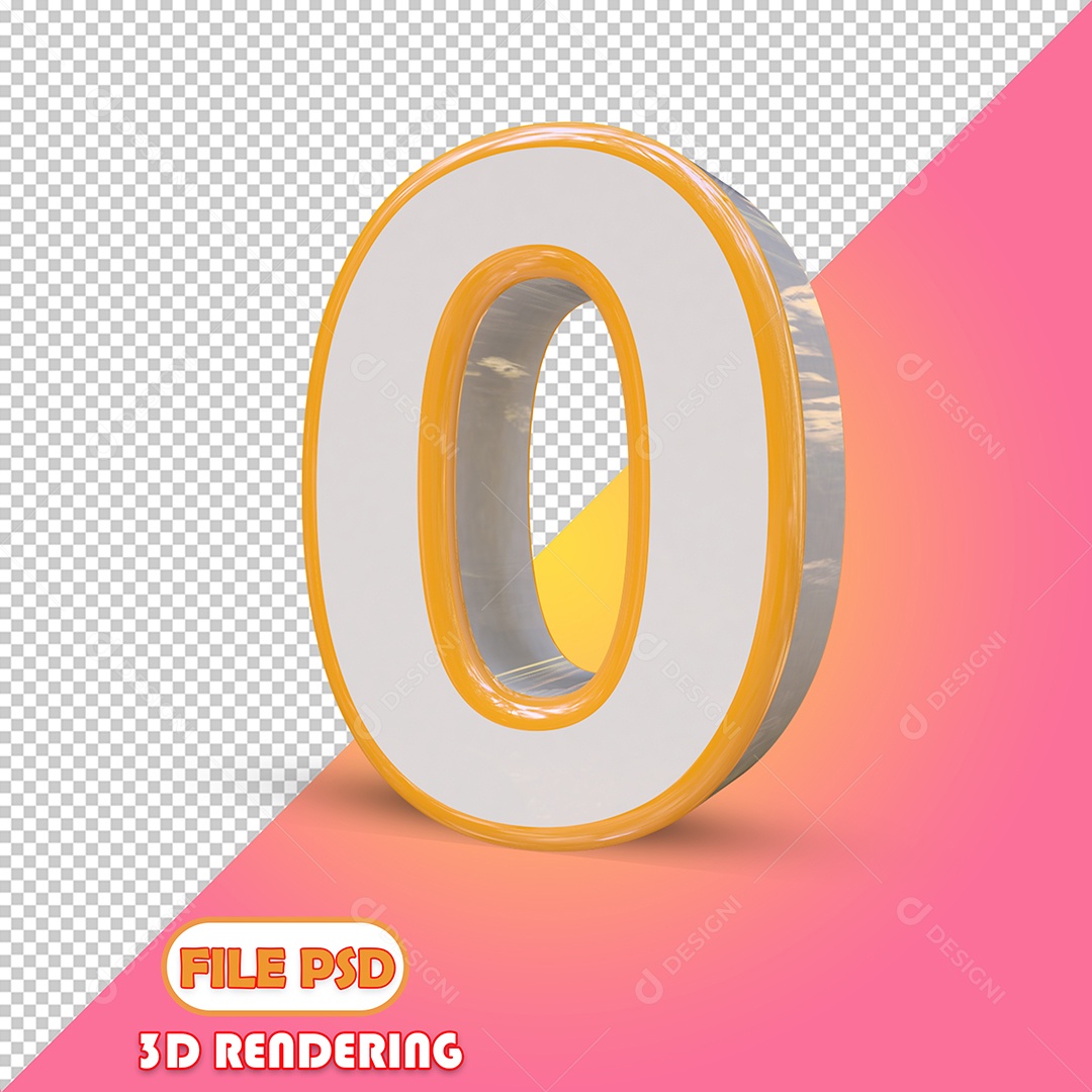 Número 0 3D Cinza e Dourado Elemento para Composição PSD