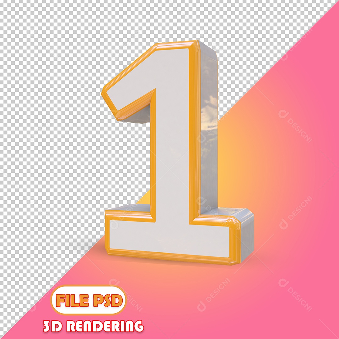 Número 1 3D Cinza e Dourado Elemento para Composição PSD