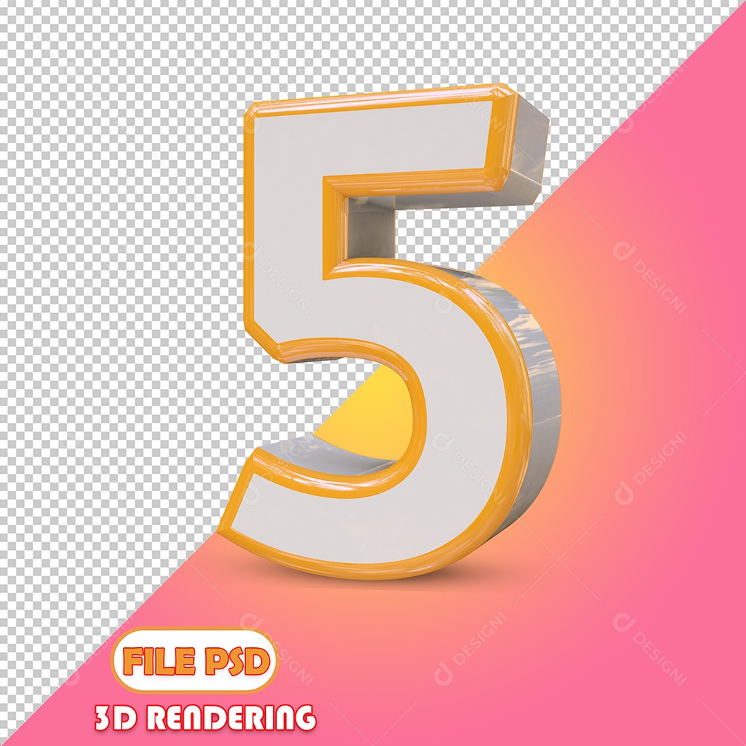 Número 5 3D Cinza e Dourado Elemento para Composição PSD