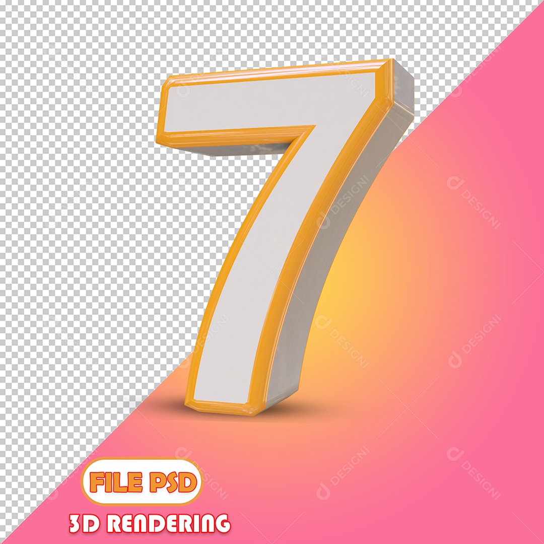 Número 7 3D Cinza e Dourado Elemento para Composição PSD