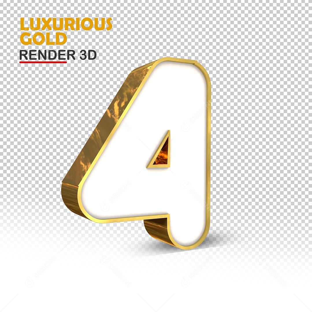 Número 4 3D Ouro Luxuoso Elemento para Composição PSD