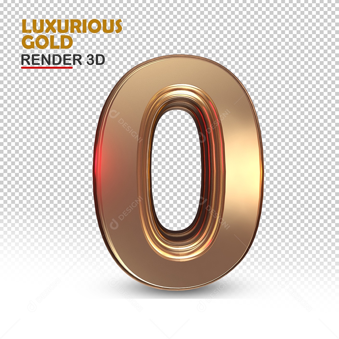 Número 0 3D Luxuoso Ouro Rosa Elemento para Composição PSD