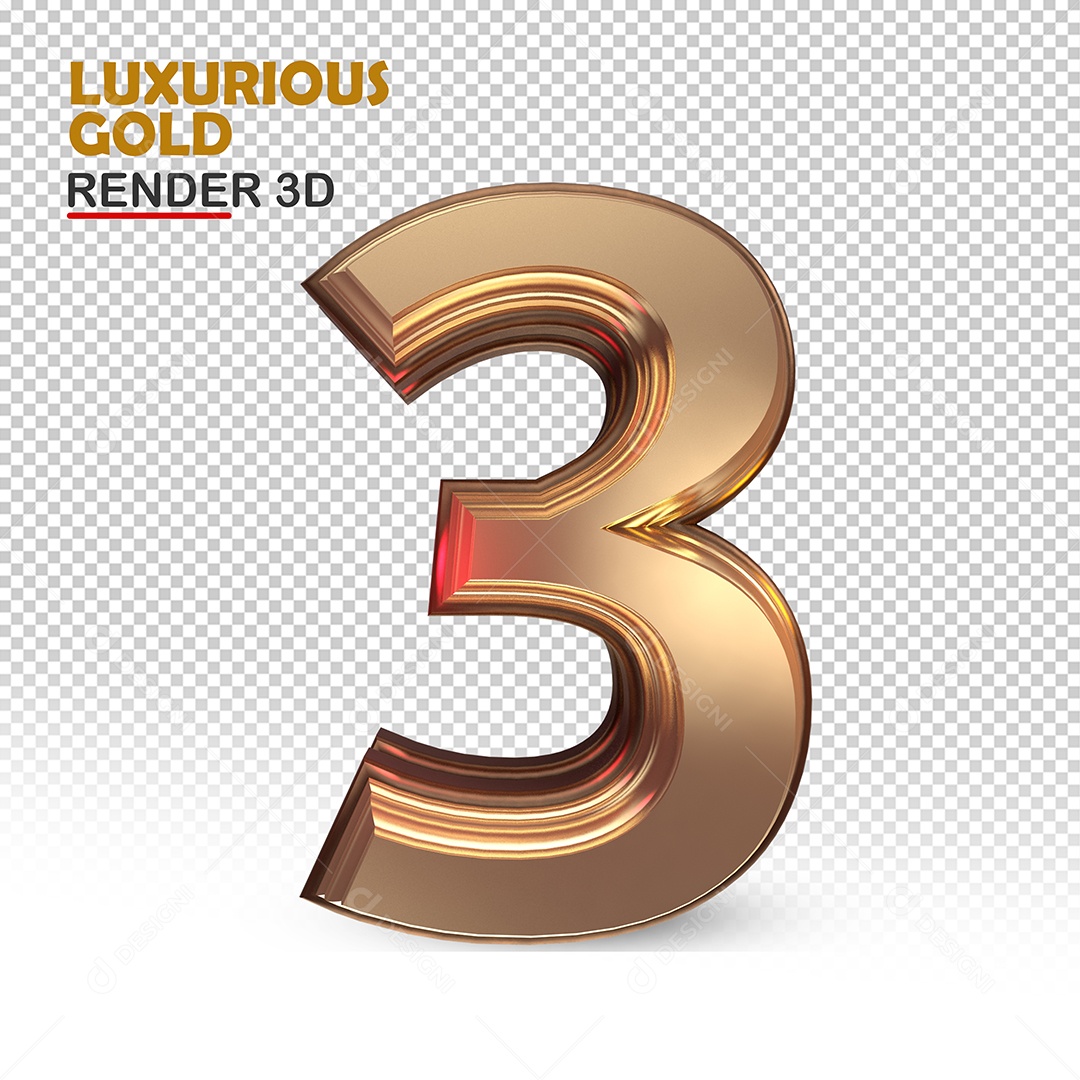 Número 3 3D Luxuoso Ouro Rosa Elemento para Composição PSD