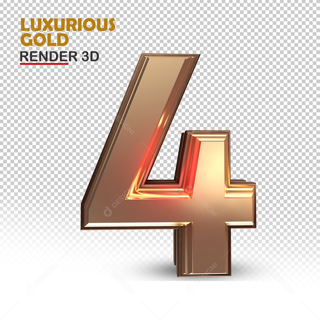 Número 4 3D Luxuoso Ouro Rosa Elemento para Composição PSD