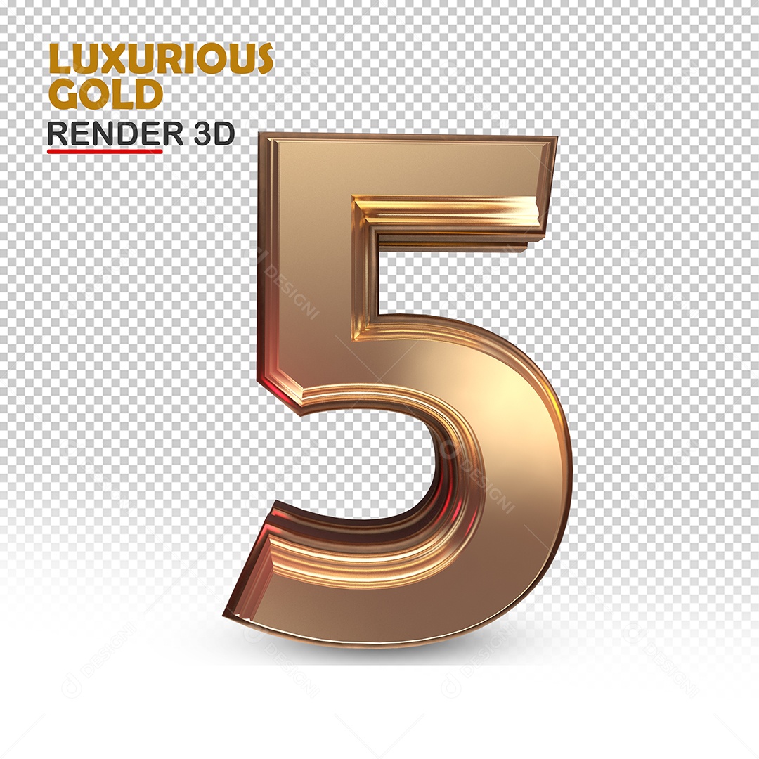 Número 5 3D Luxuoso Ouro Rosa Elemento para Composição PSD
