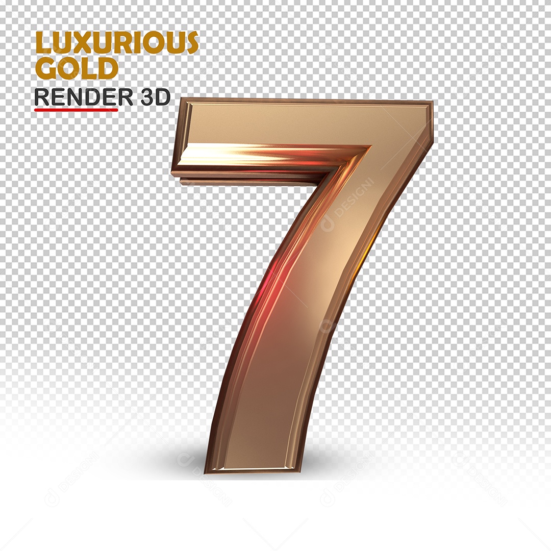 Número 7 3D Luxuoso Ouro Rosa Elemento para Composição PSD