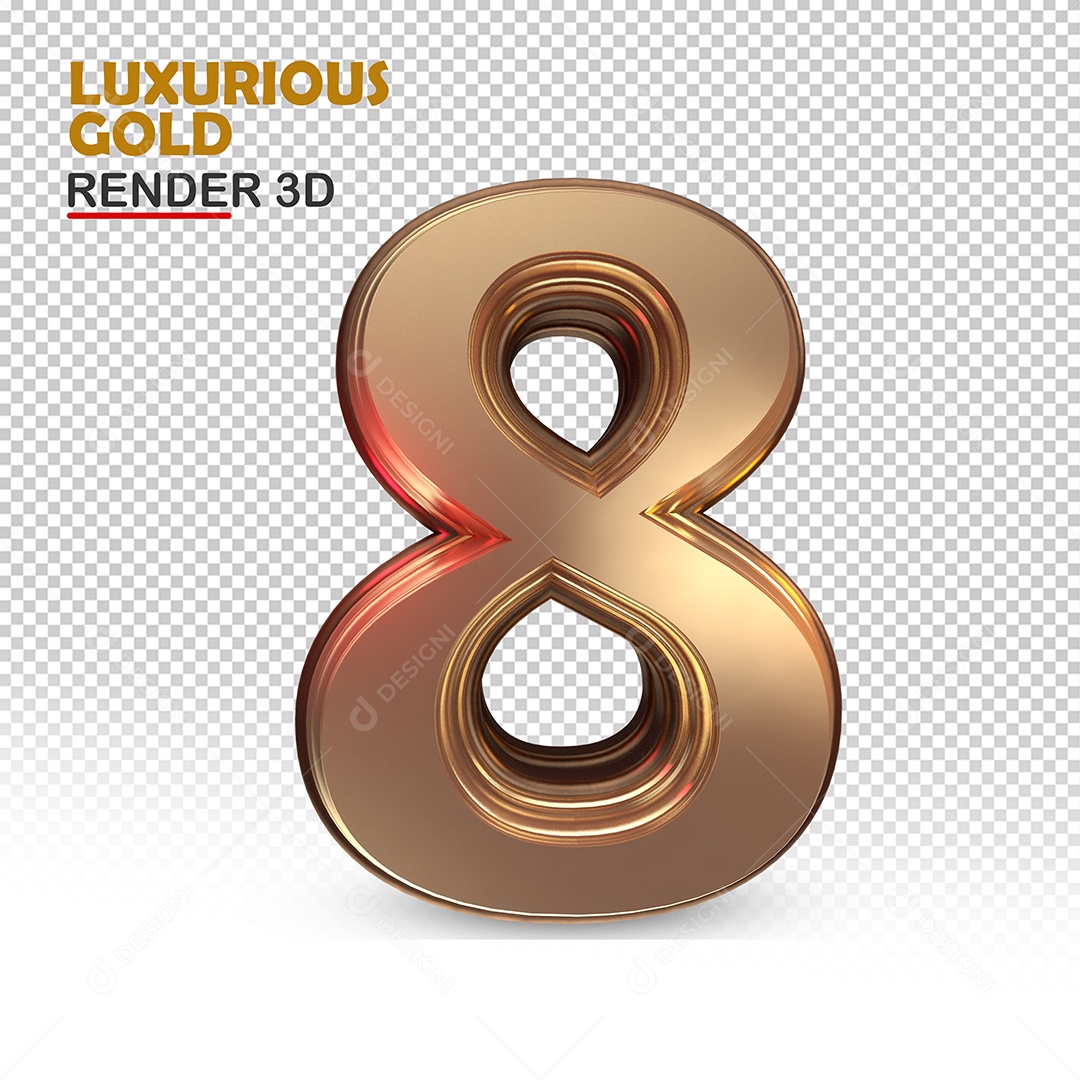 Número 8 3D Luxuoso Ouro Rosa Elemento para Composição PSD