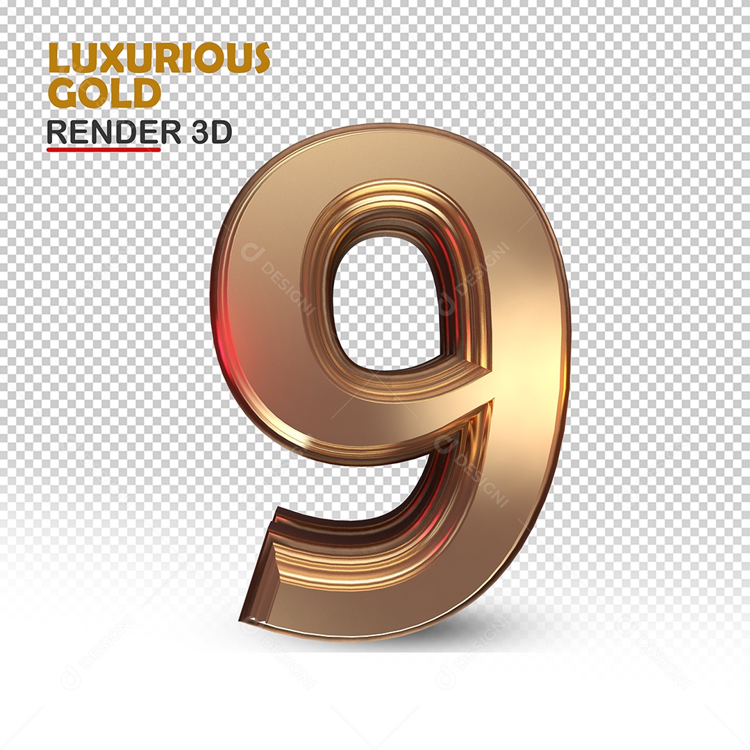 Número 9 3D Luxuoso Ouro Rosa Elemento para Composição PSD