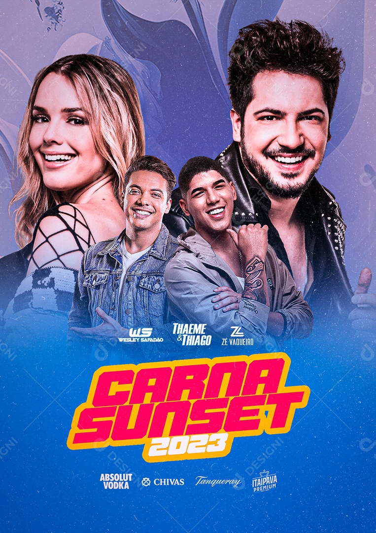 Carna Sunset 2023 Wesley Safadão Thaeme & Thiago Zé Vaqueiro Flyer Carnaval Social Media PSD Editável