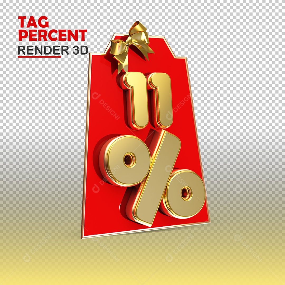 Tag de Compra 11% de Desconto Elemento 3D Vermelho e Ouro para Composição PSD