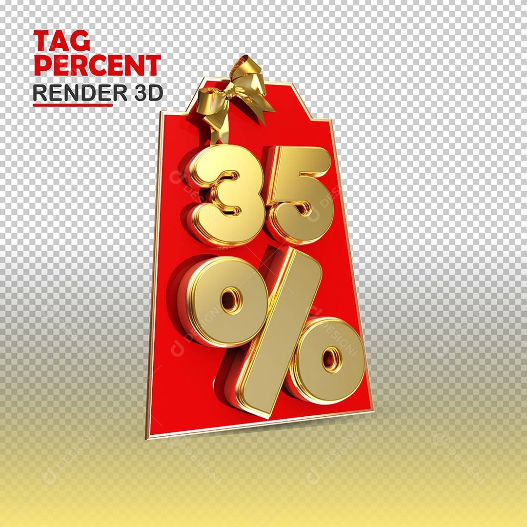 Tag de Compra 35% de Desconto Elemento 3D Vermelho e Ouro para Composição PSD