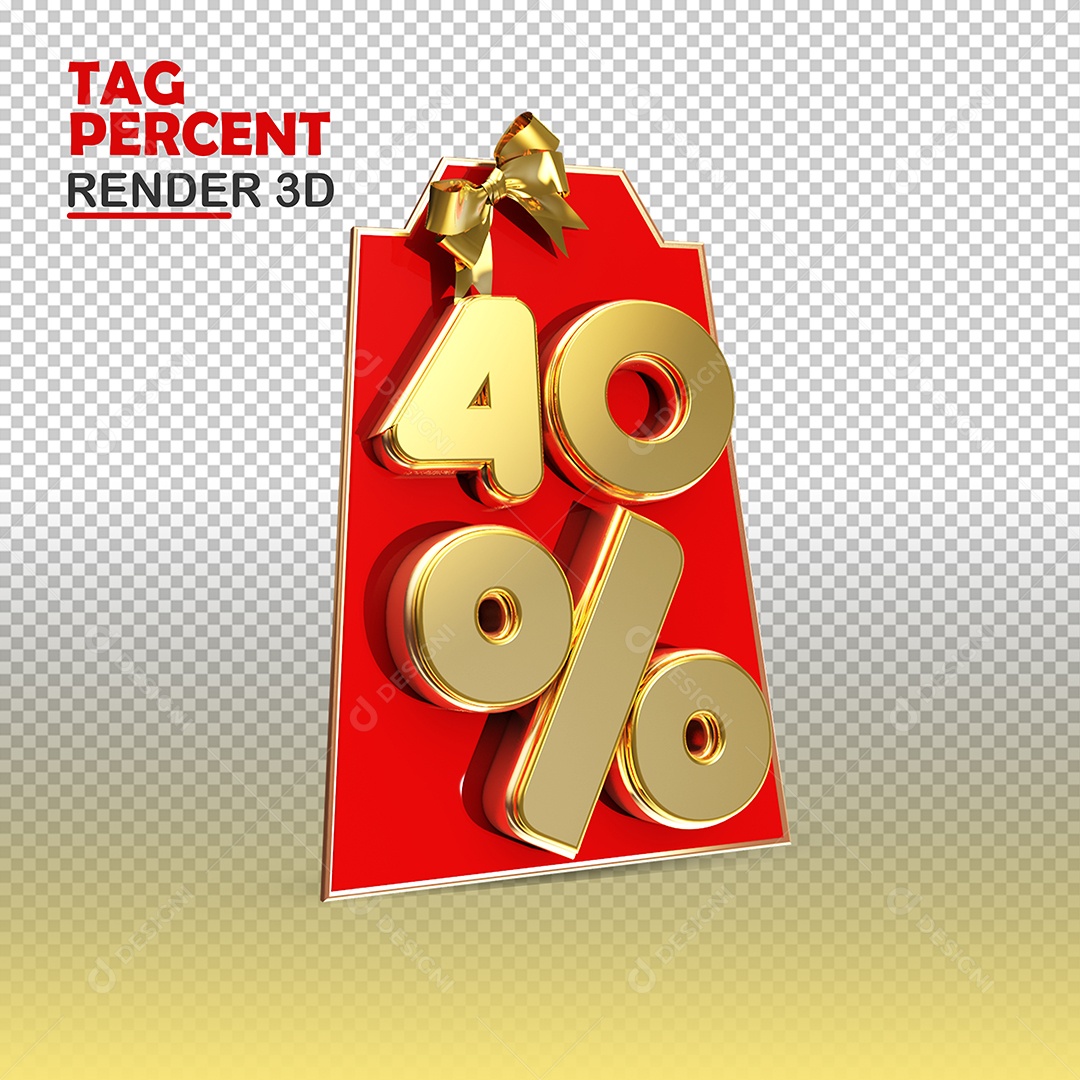 Tag de Compra 40% de Desconto Elemento 3D Vermelho e Ouro para Composição PSD