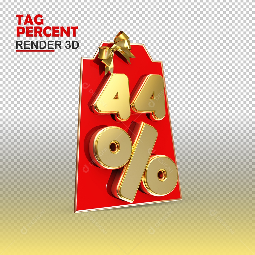 Tag de Compra 44% de Desconto Elemento 3D Vermelho e Ouro para Composição PSD